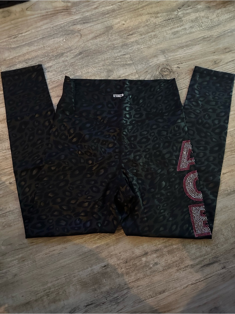 Angel Competition Bikinis Black Leopard Print Leggings with side logo